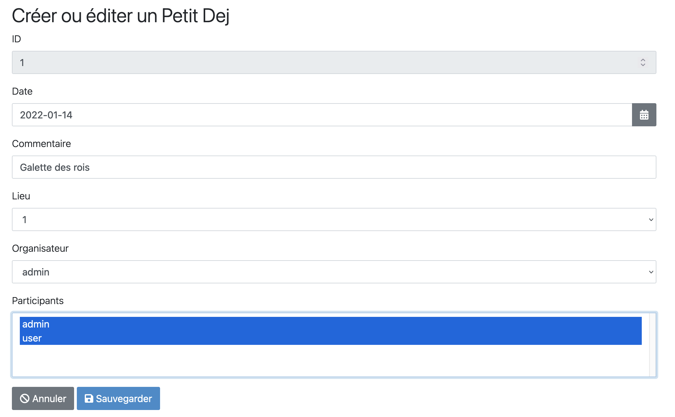 Liste des petit-déjeuners