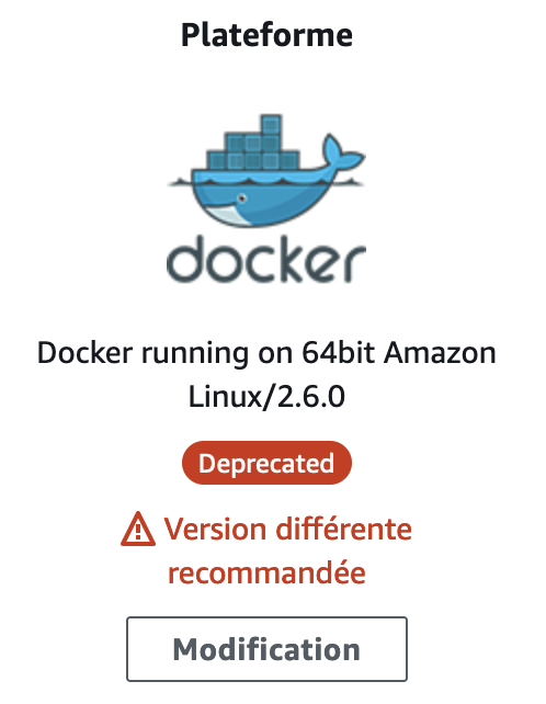 Plateforme Elastic Beanstalk dépréciée